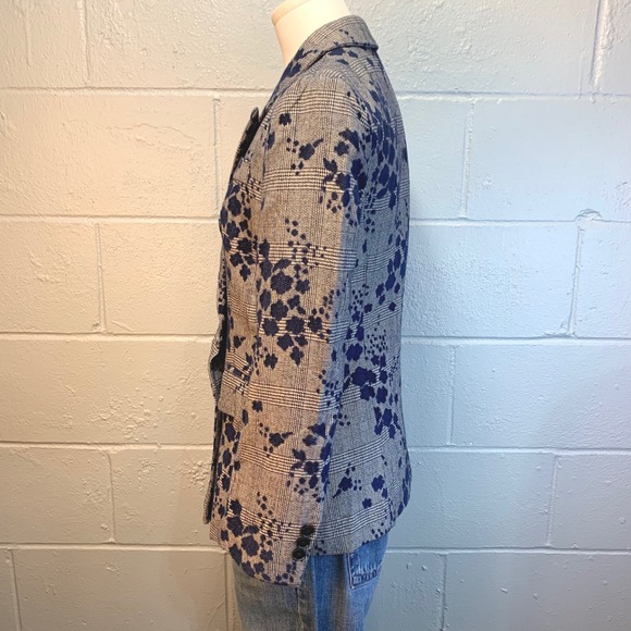 New Step Up Linen Silk Floral Houndstooth Blazer Blue Gray Women's Size 8 (38) - Picture 2 of 10
